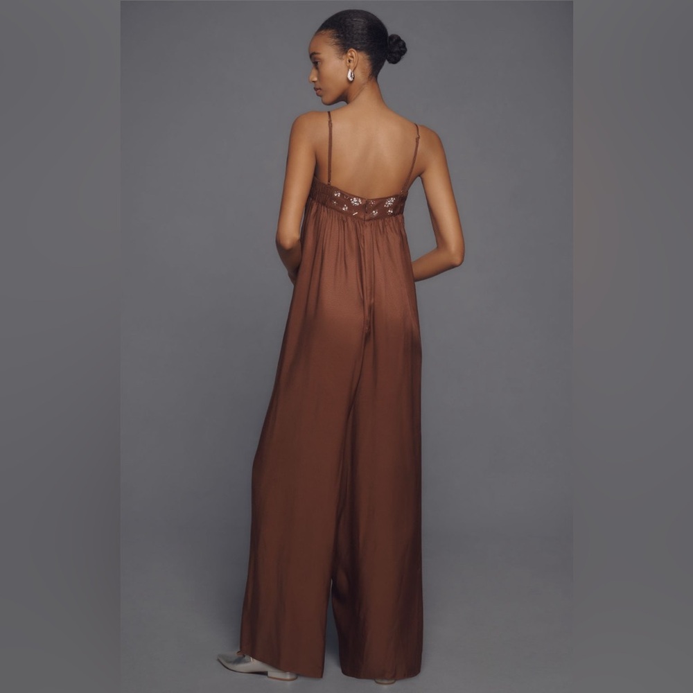 ✨ Anthropologie Beaded Wide-Leg Jumpsuit Sz L - Picture 2 of 6